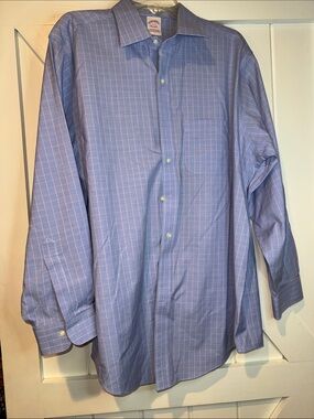 Brooks Brothers Blue Dress Shirt with Pink Windowpane